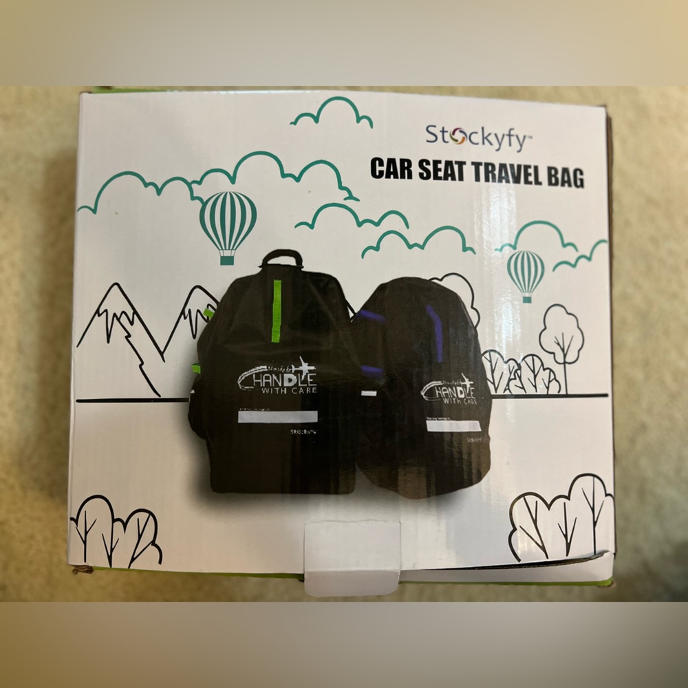Car Seat Travel Bag with Pouch Black/Green 34"x18"x18" NIB